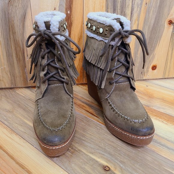 Sam Edelman Kemper Fringe Wedge Suede Booties - Picture 2 of 7